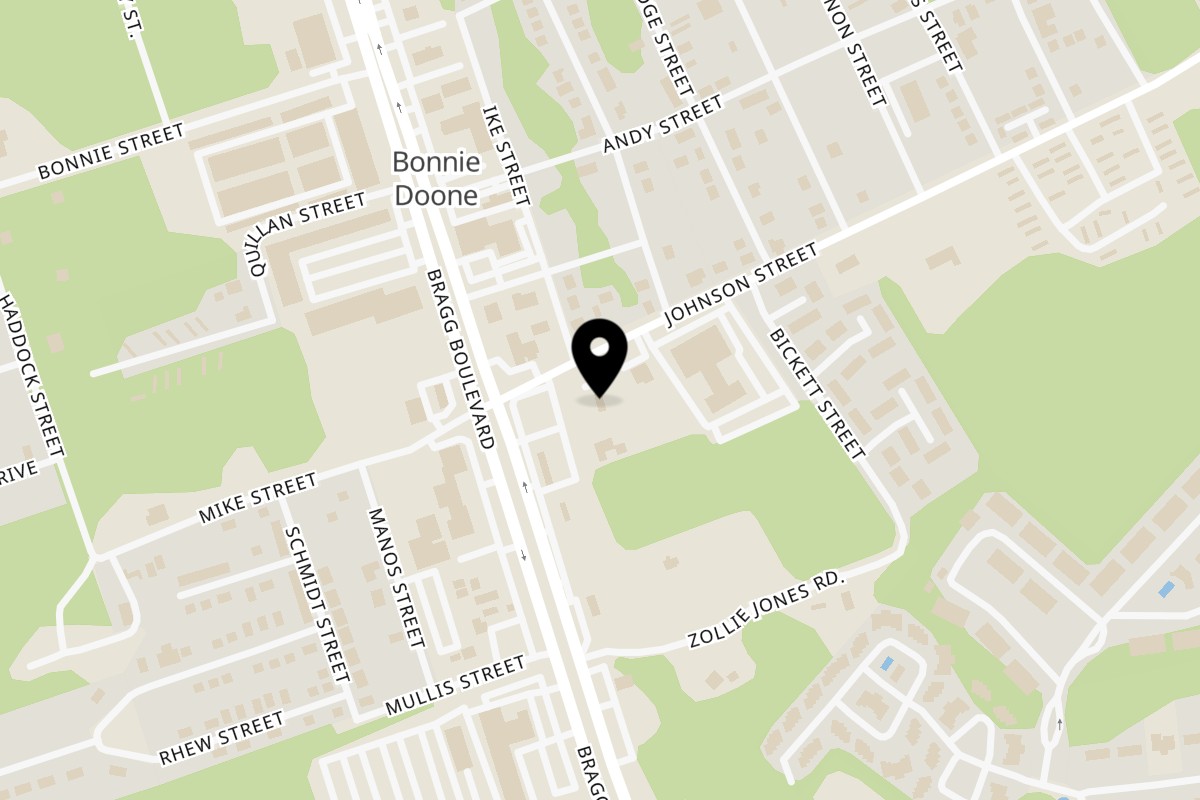 Map showing the location of Bamm Bamm’s Fresh Seafood Market on 110 Johnson St in Fayetteville